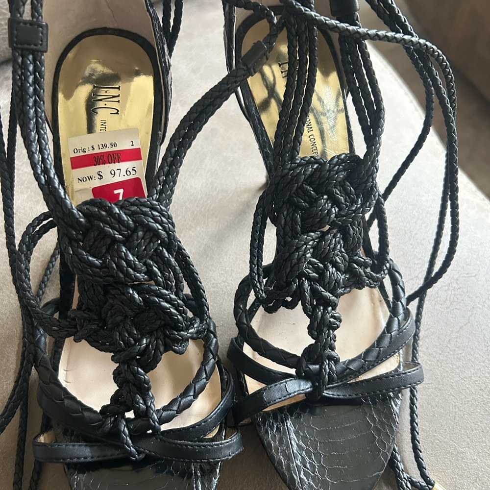 I.N.C Leather and Snakeskin Tie Up Heels. Size 7